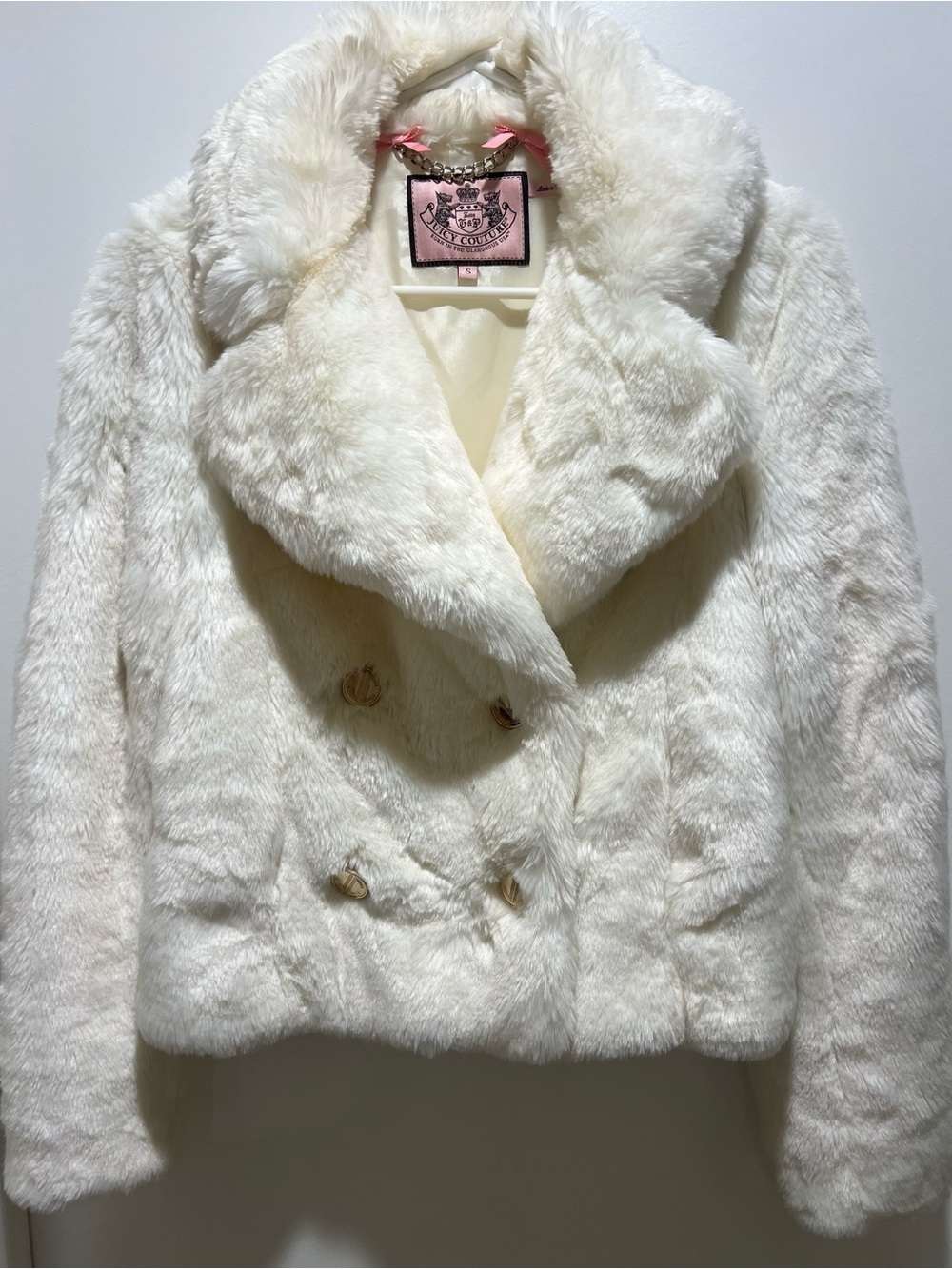 Juicy Couture Vintage White Cream Faux Fur Coat